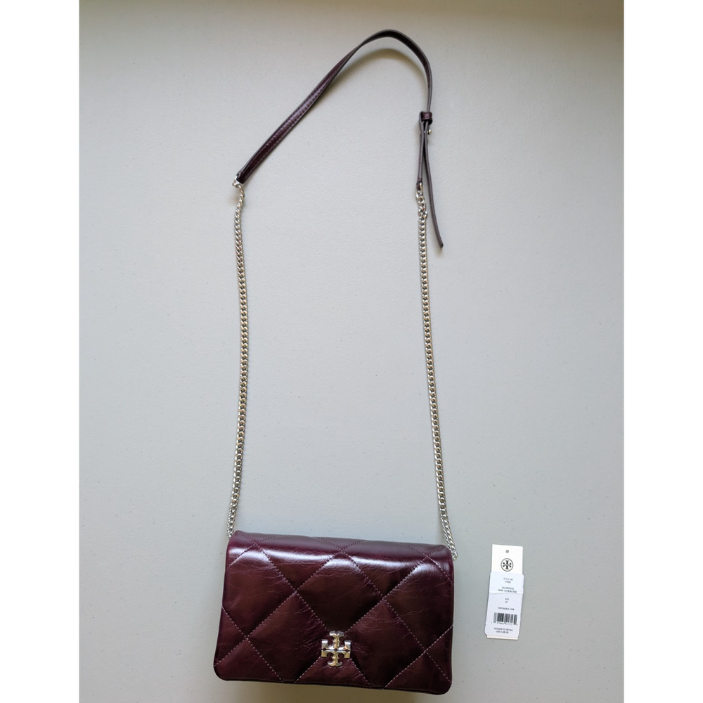 Tory Burch KIRA DIAMOND Quilt Distressed Crossbody Dark Carmine - Picture 2 of 16